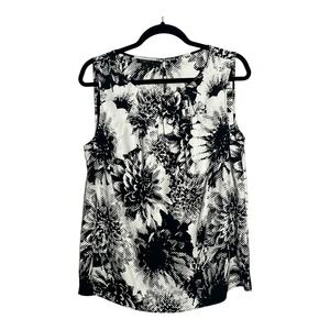 Talbots Petites Women 16P Black White Abstract Floral Halftone Sleeveless Blouse